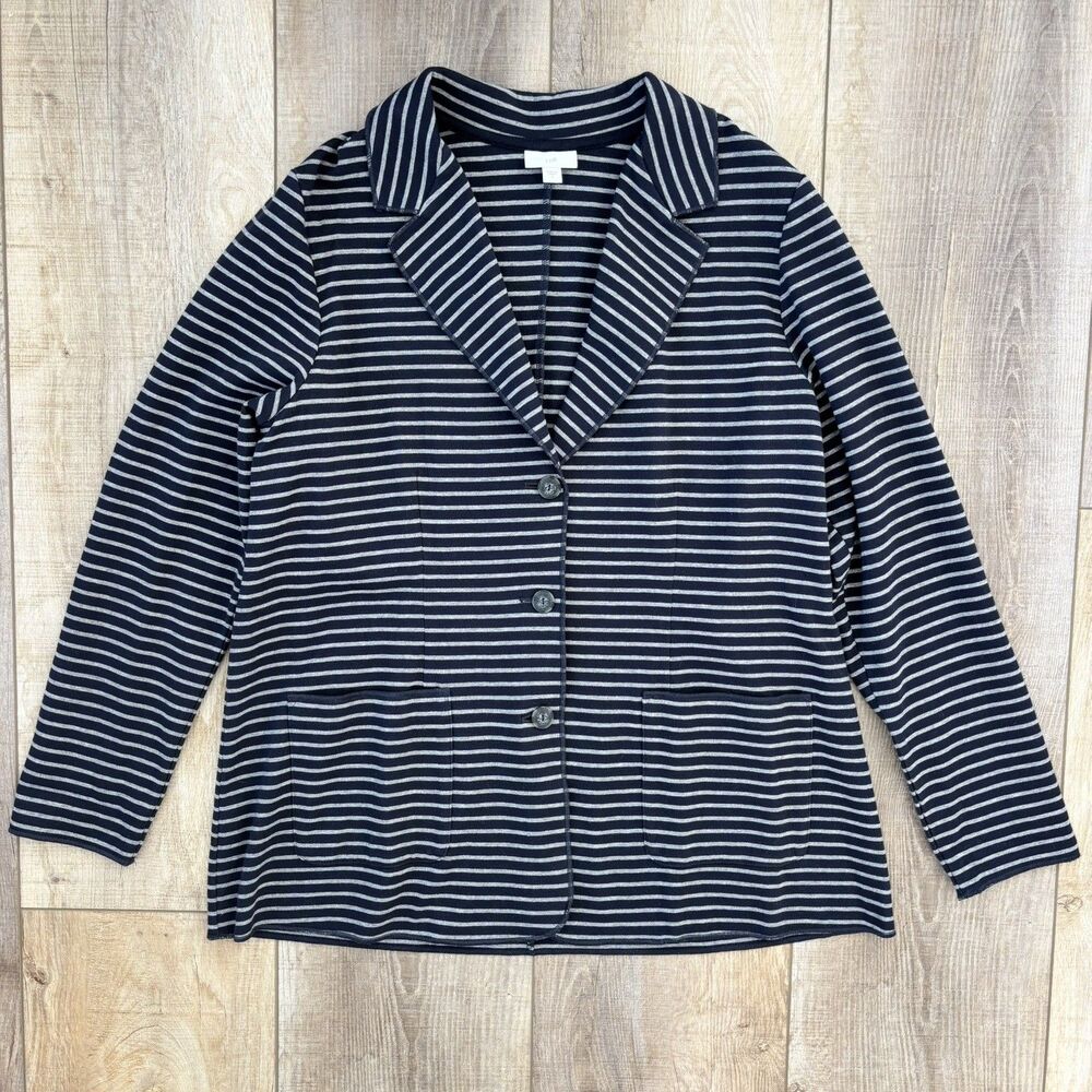 J. Jill Women Blazer Jacket Striped Knit Sz L Cotton Blend Stretch Casual Office - Picture 6 of 12